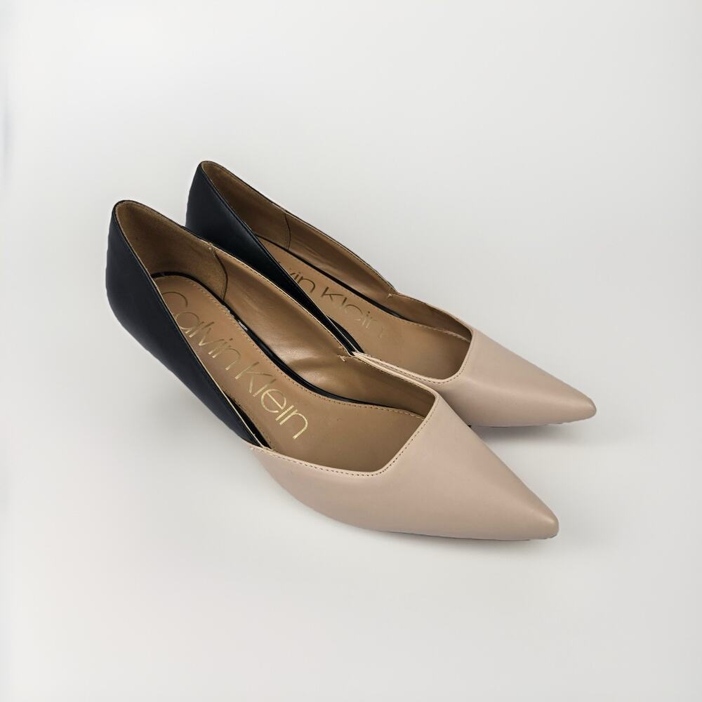Calvin Klein High Heel Pumps Women Beige & Black Color Shoes Size : US : 8.5